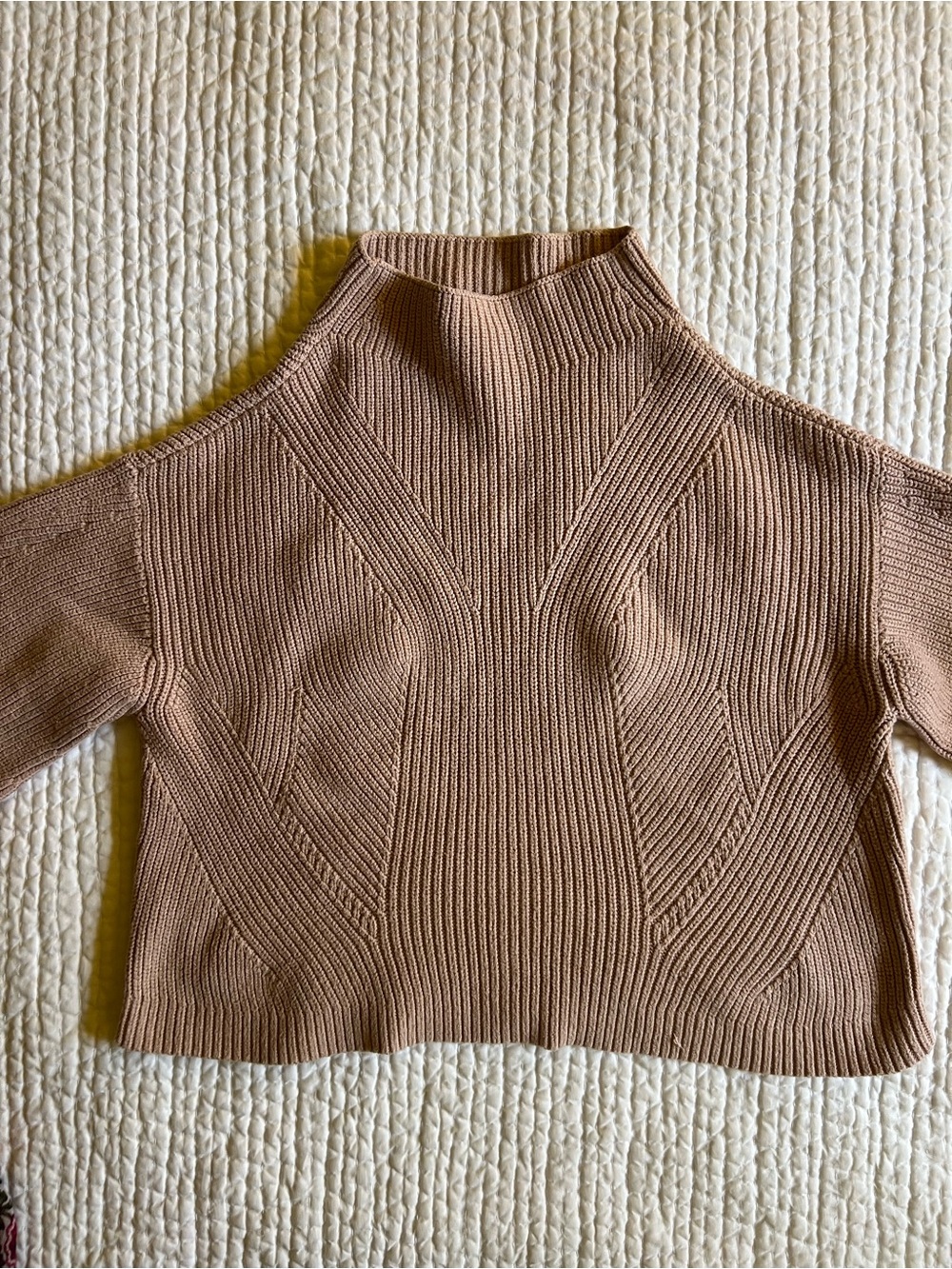 Maeve Mock Neck Ribbed, Bell-Sleeve Sweater - blush pink